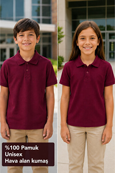 HER ŞEY NOTA www.herseynota.com Tricou polo școlar unisex pentru copii, roșu ...