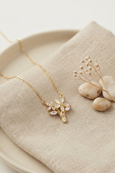 Mega Bazaar Brass Gold Color Zircon Stone Flower Model Women's Necklace