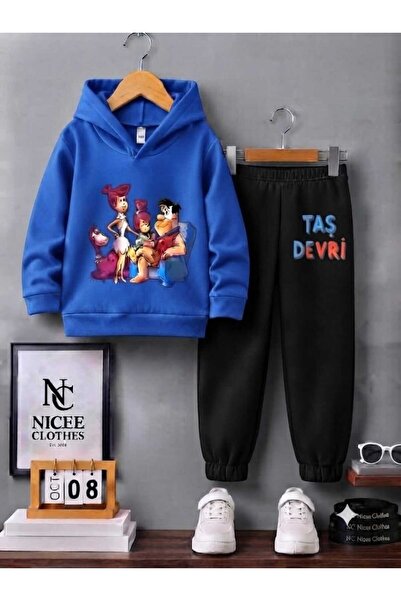 NC Nicee Clothes Children's Unisex Tracksuit Set (Stone Age Print on the Cuff...
