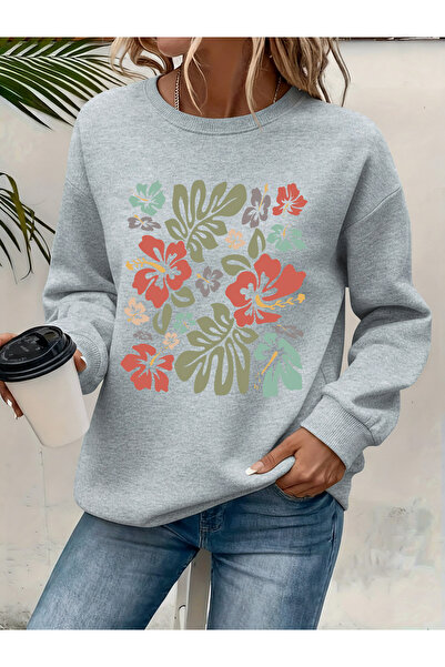 Deocept Women's Printed Crew Neck Comfortable Fit Sweatshirt
