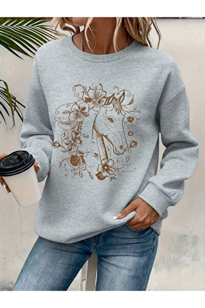 Deocept Women's Printed Crew Neck Comfortable Fit Sweatshirt