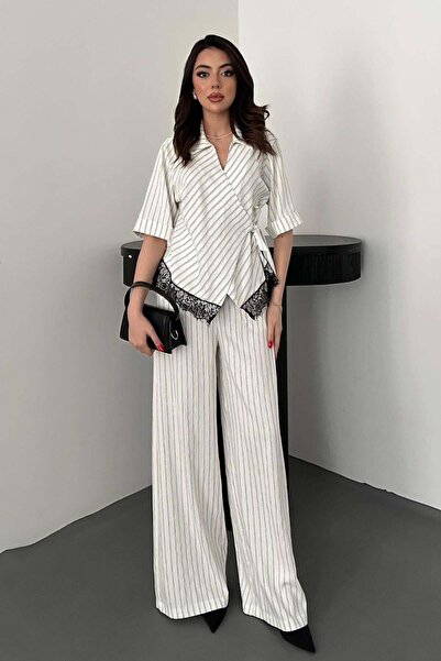 End Black Store White Striped Lace Set