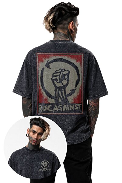 Fuddy Moda Unisex Rise Against Back-Printed Washable T-Shirt, Oversized Rock ...