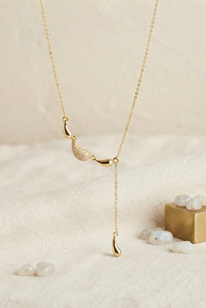 Mega Bazaar Brass Gold Color Zircon Stone Drop Model Women's Necklace