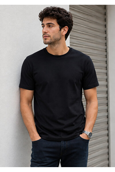 Erkek Basic Tişört %102 Pamuk Bisiklet Yaka Slim Fit Kısa Kollu Düz Renk Günlük T-Shirt