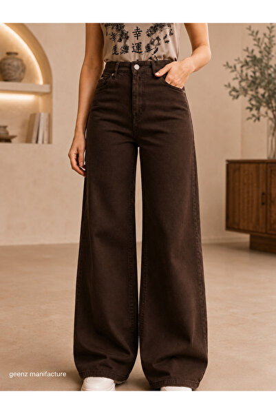 geenz manifacture Brown Color High Waist Women's Palazzo Denim Pants – Stretc...
