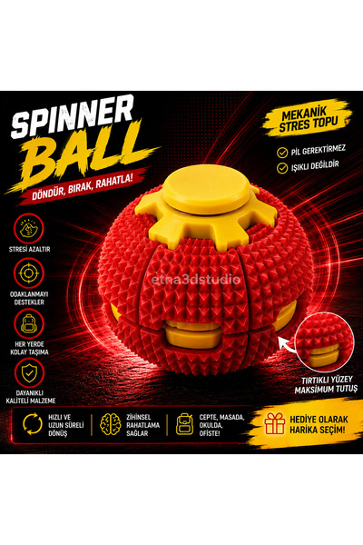 Genel Markalar Mekanik Spinner Ball Stres Topu Tırtıklı Yüzeyli Dönen Fidget ...