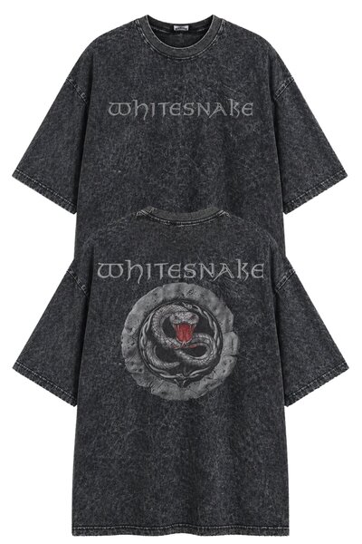 Fuddy Moda Unisex Whitesnake Back Print Washable T-Shirt, Oversized Rock Band...