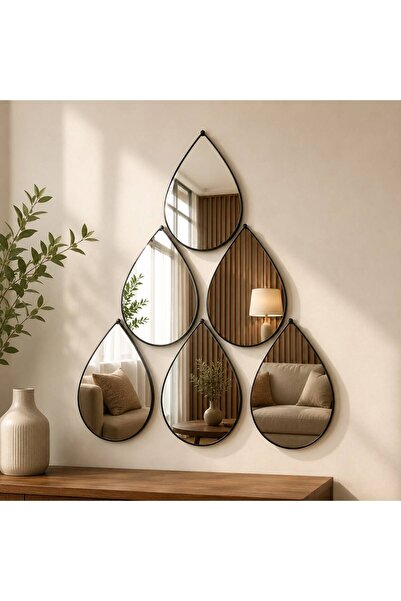 Generic Oglindă decorativă de perete, Model Mozaic 6 Lacrimă, Negru Mat