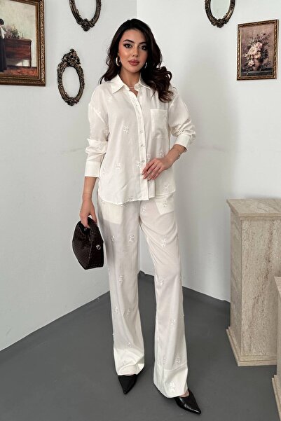End Black Store Ecru hand-embroidered shirt and pants set