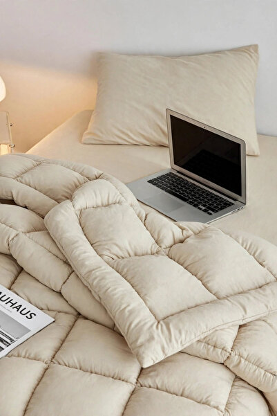 evdehome Motto Cotton Comfort 100% Cotton Single Sleeping Set Cream (Quilt + Sheet + Pillowcase)