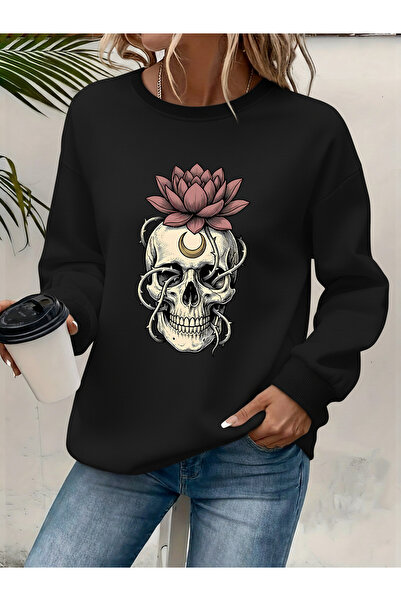 mercoledi Hanorac de damă cu imprimeu, cu gât tip crewneck, confortabil