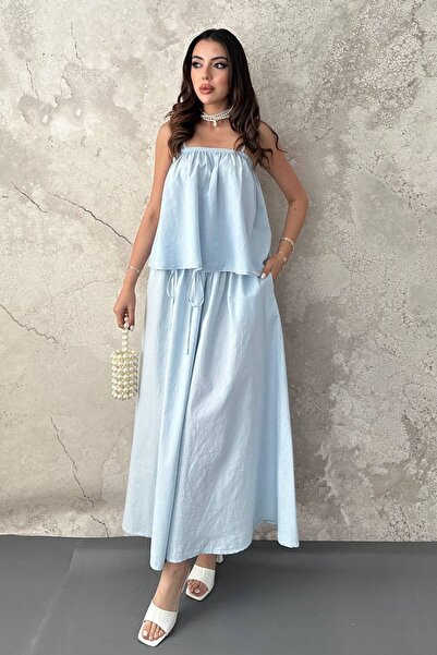 End Black Store Blue Flounce Blouse and Skirt Set