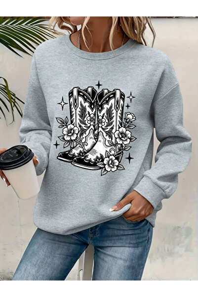 Deocept Women's Printed Crew Neck Comfortable Fit Sweatshirt