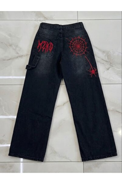 Köstebek Spider Web MZKD Nakışlı Baggy Pantolon