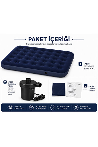 Altınkayaticaret Çift Kişilik Şişme Yatak 300 kg Taşıma Kapasiteli Elektrikli...