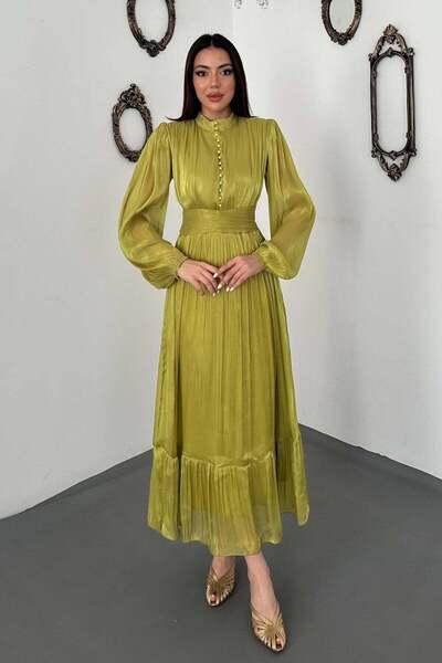 End Black Store Oil Green Waist Drawstring Dress