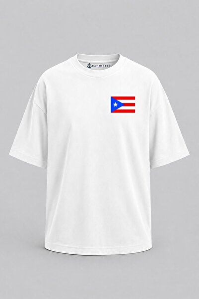 Bahriyeli Collection Oversize Puerto Rico Flag Pocket Printed Unisex T-Shirt