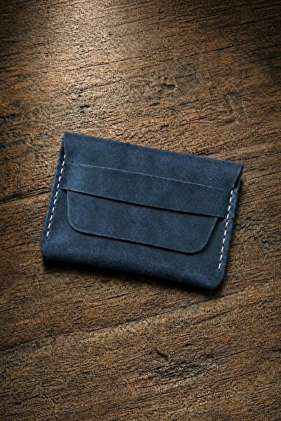 Urban Bag Μικρή Θήκη Καρτών από Γνήσιο Δέρμα – Μπλε (Χρώμα ραφής: Μπεζ)