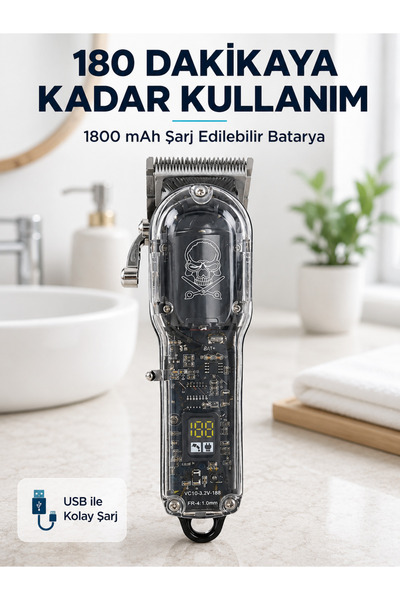 Clevora Erkek Saç Tıraş Makinesi Ayarlanabilir Bıçaklı 4 Taraklı 180 Dakika Kullanımlı LCD Ekranlı Şarjlı