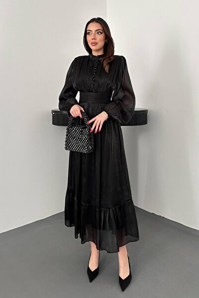 End Black Store Black Waist Gathered Dress