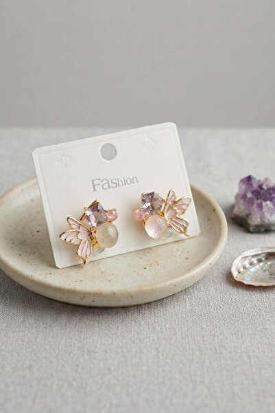 Inure Jewelry Butterfly Model Purple Zircon Stone Women's Earrings