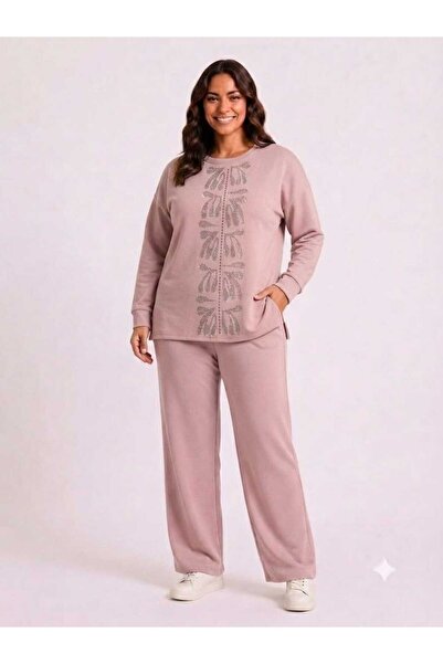Generic Brand Plus Size Lycra Modal Fabric Stone Detail Slit Pocket Comfortable Cut Set