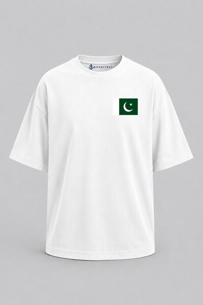 Bahriyeli Collection Oversize Pakistan Flag Pocket Printed Unisex T-Shirt