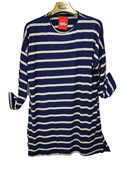 elma abone Plus Size Striped Combed Cotton Tunic