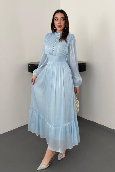 Generic Brand Rochie Baby Blue cu șnur în talie