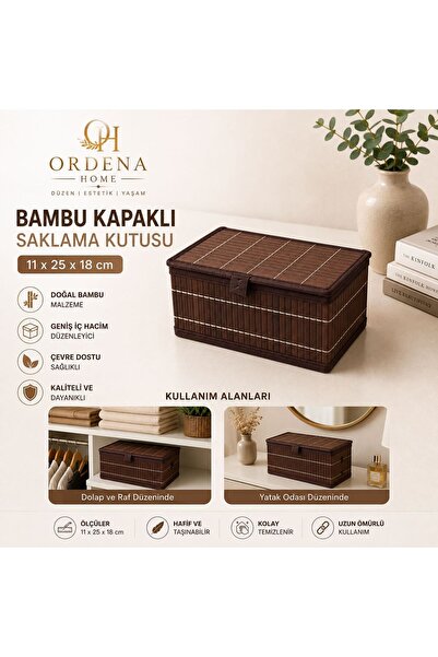 Genel Markalar Ordena Home Kapaklı Bambu Düzenleyici Saklama Kutusu 11x25x18 ...