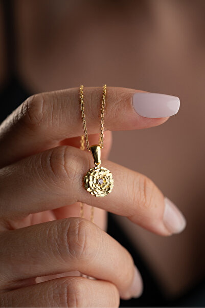 Silvano Jewelry 925 Ayar Gümüş Kadife Çiçeği Ekim Ayı Doğum Taşı Kolyesi