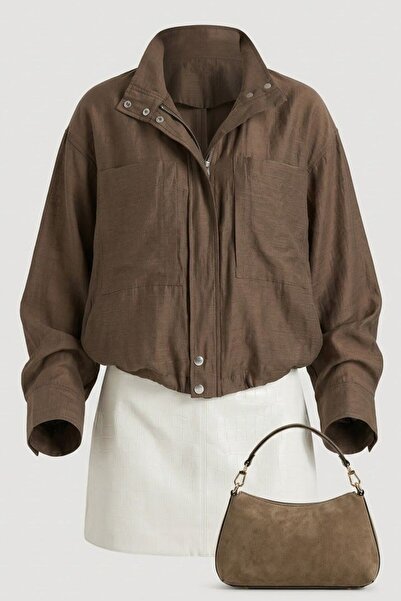 Suziş Transparent Jacket Shirt with Large Pockets and Standing Collar Per9753