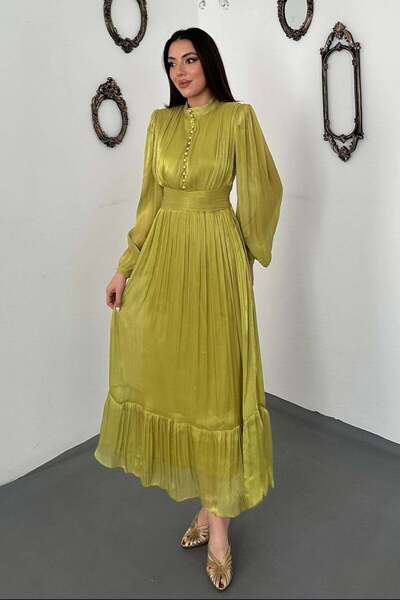 End Black Store Oil Green Waist Drawstring Dress