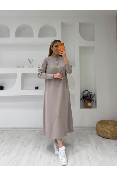 Top Step modal dokulu uzun kol elbise