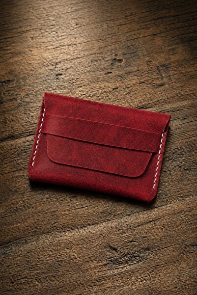 Urban Bag Portcard din piele naturala Little Pocket – Rosu (Culoare ata: Bej)