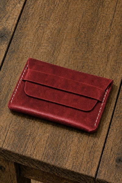 Urban Bag Portofel handmade din piele naturala Pocket – Rosu (Culoare ata: Bej)