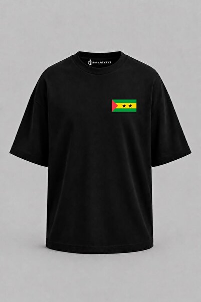 Bahriyeli Collection تي شيرت كبير الحجم مطبوع عليه علم ساو تومي وبرنس بيس للج...