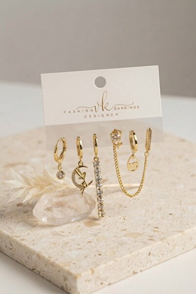 Inure Jewelry Gold Color Brass Zircon Stone 6-Piece Earring Set Combination
