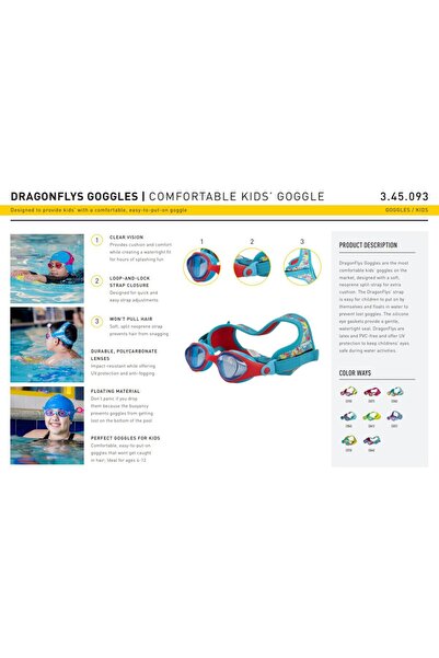 Finis ochelari inot pentru copii DragonFlys - albastru verde pepene roz cu lentile oglinda