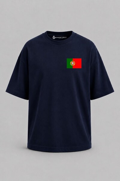Bahriyeli Collection Oversize Portugal Flag Pocket Printed Unisex T-Shirt