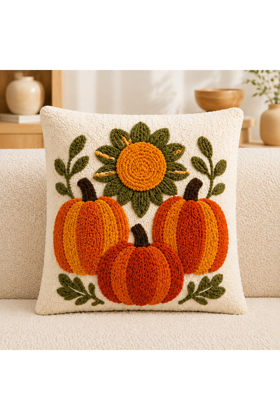 stellahomes Autumn Pumpkin and Leaf Pattern 3D Embroidery Look Digital Printed Decorative Throw Pillow Cover– (Double-Sided)