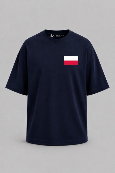 Bahriyeli Collection Oversize Poland Flag Pocket Printed Unisex T-Shirt