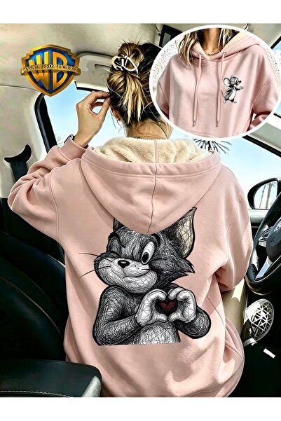 yombaa Relaxed Fit Stone Printed Juicy Crop Hoodie Black