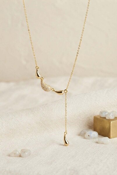 Inure Jewelry Brass Gold Color Zircon Stone Drop Model Women's Necklace