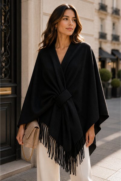 Generic Poncho Joy's Farfalla cu decolteu în V, cordon și franjuri MB 21341