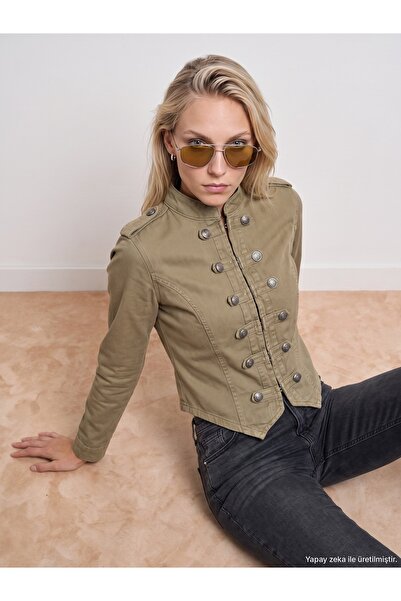 Dilvin 65390 Jachetă din denim cu nasturi, 100% bumbac, kaki