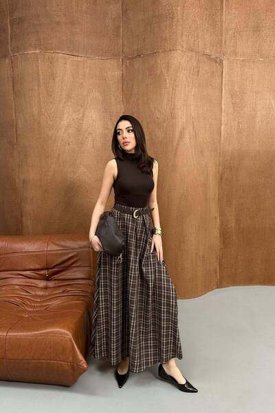 End Black Store Brown Plaid Skirt