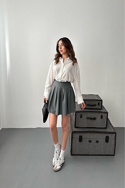 End Black Store Gray Pleated Mini Skirt