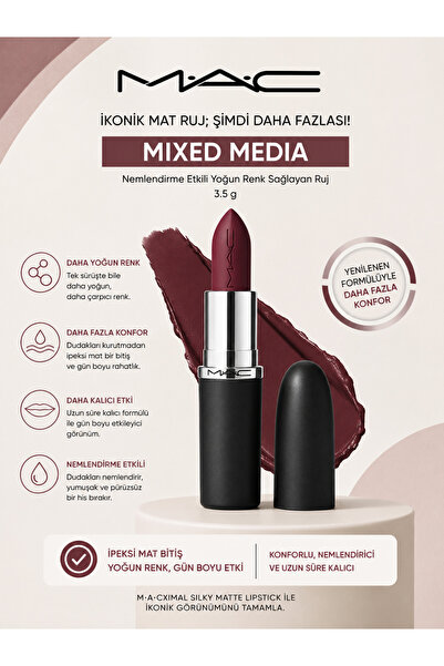 M.A.C M·A·CXIMAL Silky Matte Lipstick 3.5 g – Nemlendirici, Yoğun Pigmentli, ...